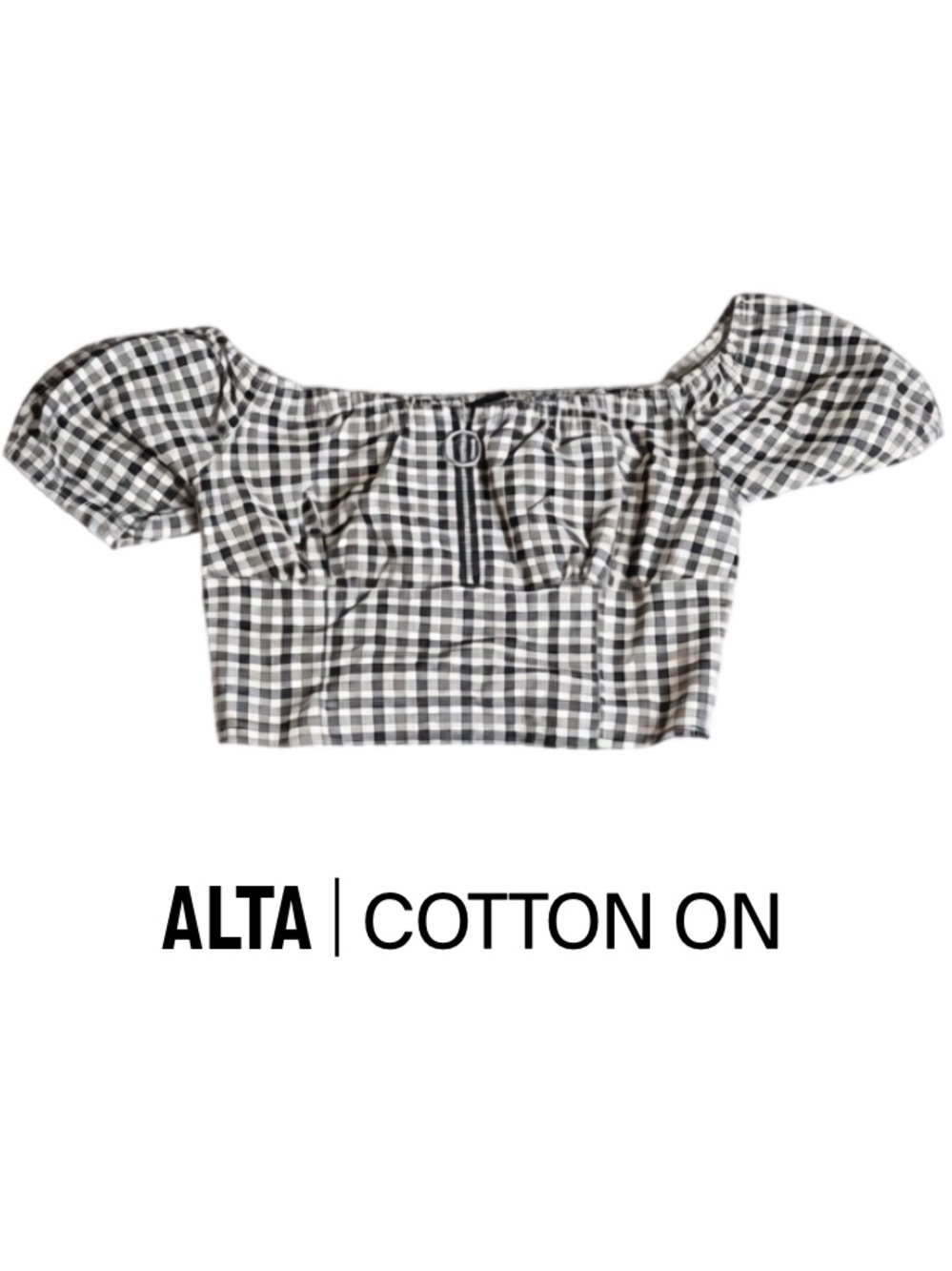 Cotton On Black & White Gingham Off-Shoulder Crop Top